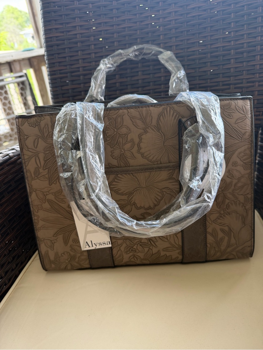 Alyssa Nicole Taupe Floral Embossed Satchel